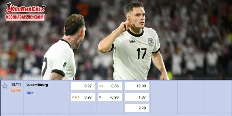 Tỷ lệ kèo chi tiết của trận Luxembourg vs Đức