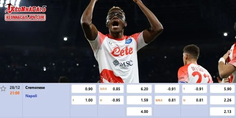 Tỷ lệ kèo chi tiết nhất cho trận đấu giữa Cremonese Vs Napoli