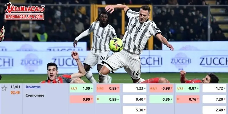 Tỷ lệ kèo chi tiết nhất cho trận đấu giữa Juventus vs Cremonese