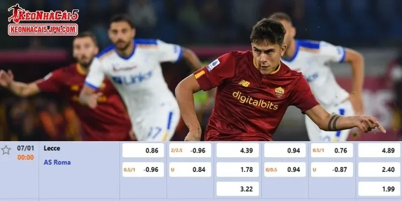 Tỷ lệ kèo chi tiết nhất cho trận đấu giữa Lecce vs AS Roma