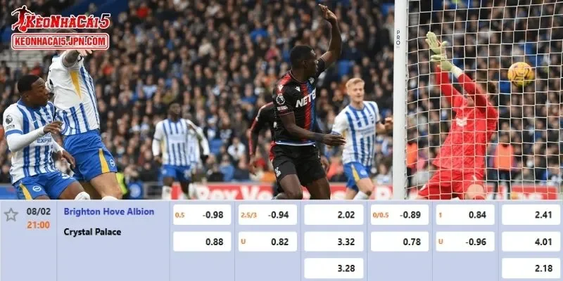 Tỷ lệ kèo chi tiết của của trận Brighton vs Crystal Palace