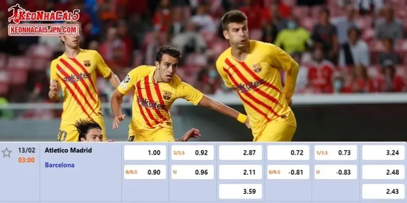 Tỷ lệ kèo chi tiết nhất cho trận đấu giữa Atletico Madrid vs Barcelona