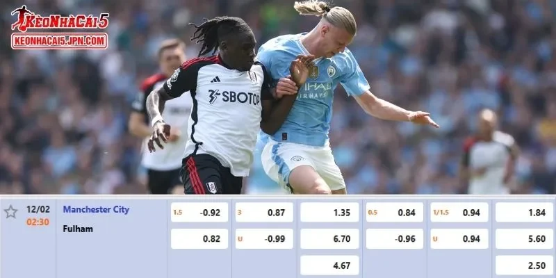 Tỷ lệ kèo chi tiết nhất cho trận đấu giữa Man City vs Fulham