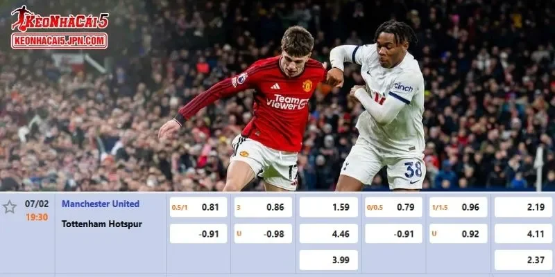 Tỷ lệ kèo đầy đủ nhất cho trận Manchester United vs Tottenham