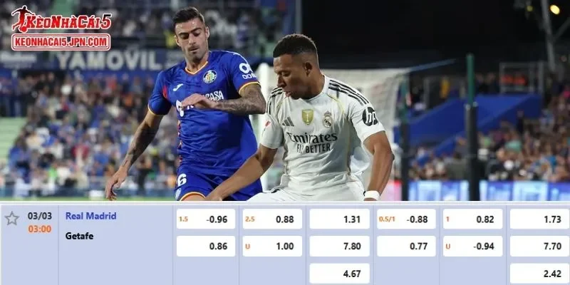 Tỷ lệ cược đầy đủ nhất cho màn đối đầu Real Madrid vs Getafe