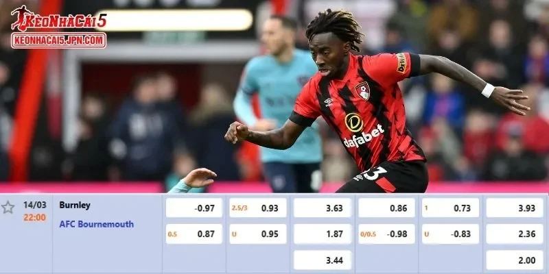 Tỷ lệ kèo chi tiết của của trận Burnley vs Bournemouth