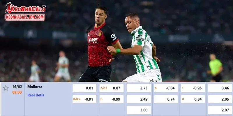 Tỷ lệ kèo chi tiết của trận Mallorca vs Real Betis