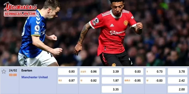 Tỷ lệ kèo chi tiết nhất cho trận đấu giữa Everton vs Man United