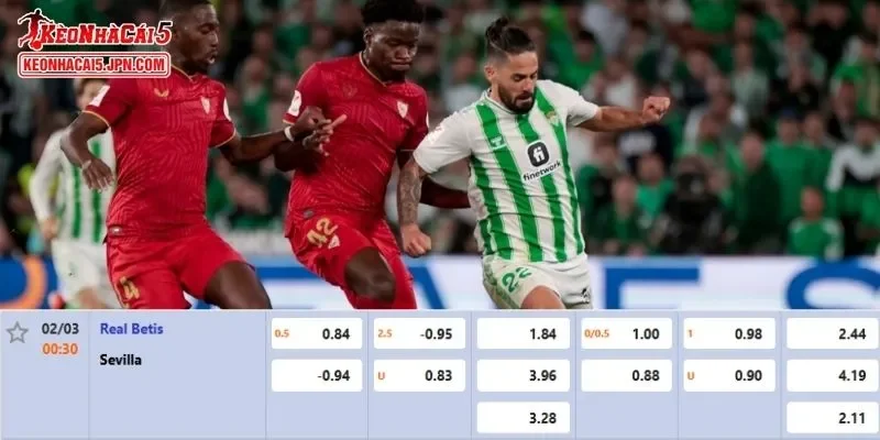 Tỷ lệ kèo chi tiết nhất cho trận đấu giữa Real Betis vs Sevilla