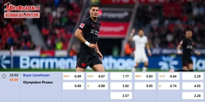 Tỷ lệ kèo đầy đủ nhất cho trận đấu Bayer Leverkusen vs Olympiacos